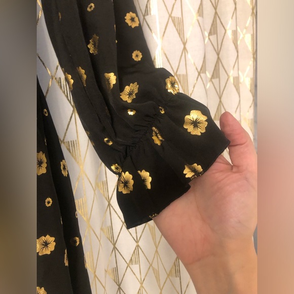 💛PLEASE BUNDLE💛 Shein black, gold flowers, long sleeve dress - sz Large - Picture 5 of 12